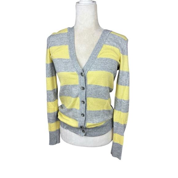 GAP Sweater Womens Size S Yellow Gray Rugby Cashmere Blend Y2K Cardigan Vintage‎ - Picture 4 of 11